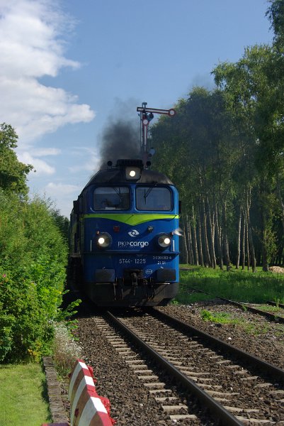 Polen_10-324.JPG - Bahnübergang in Gizycko - Holztransporte per Bahn